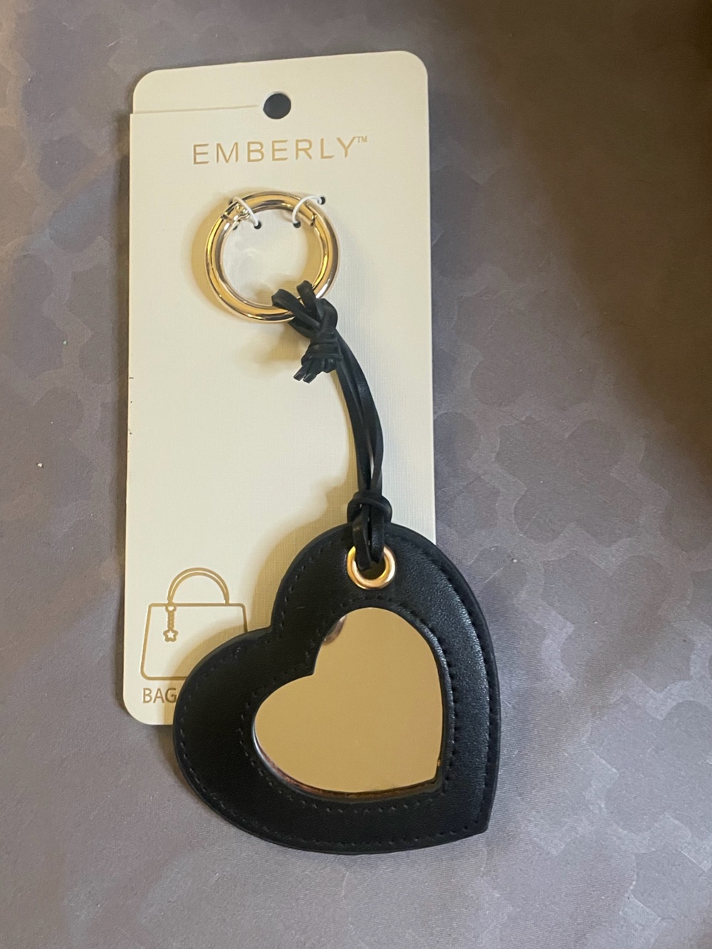 Emberly Bag Charm with Gold Mirror Accent and Strap NWT